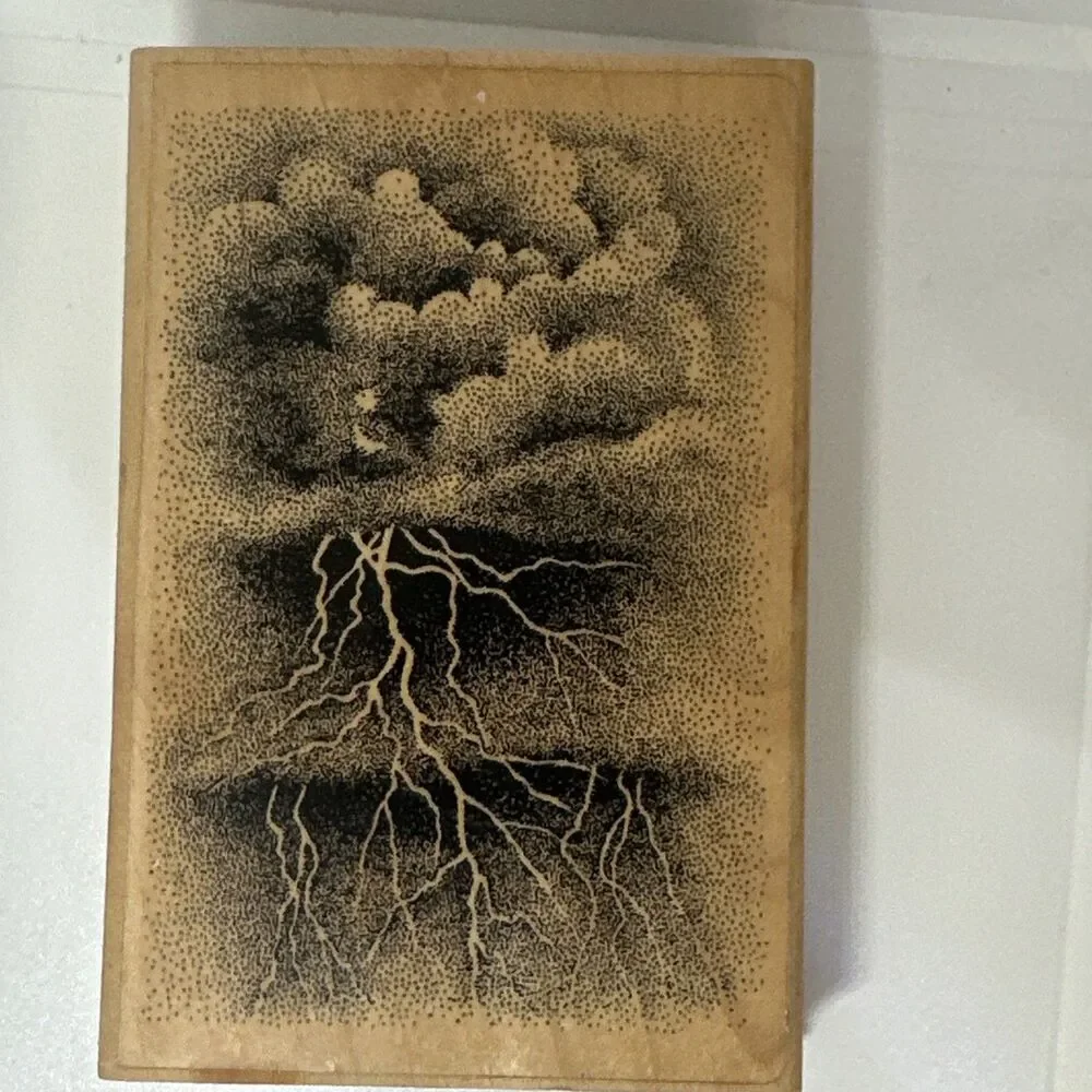 Vintage Stampscapes Storm Cloud Lightening Wood Mounted 3 by 4.75 background